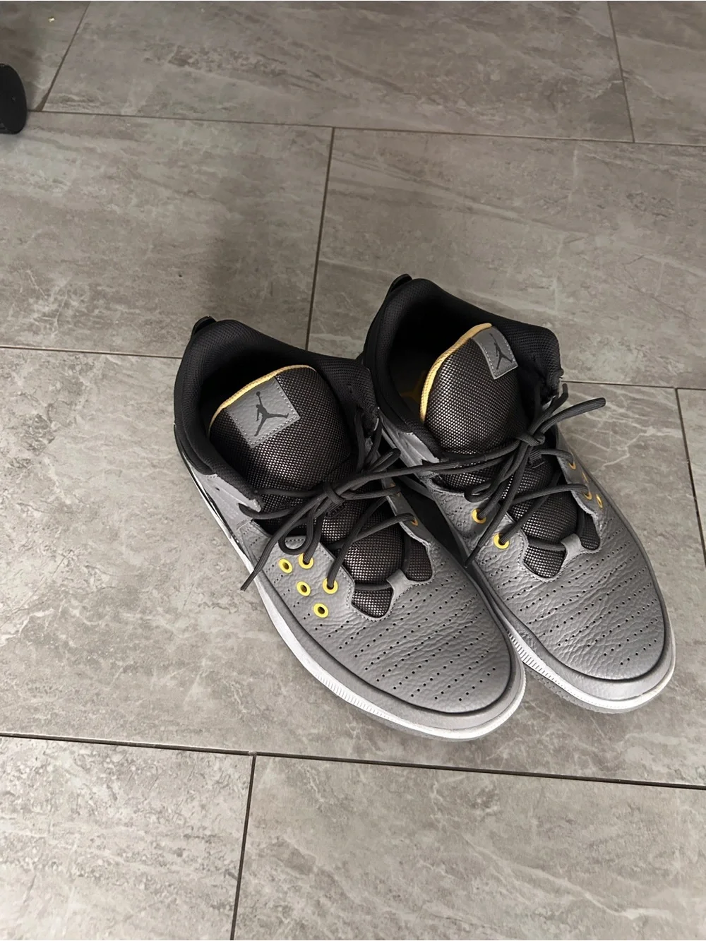 Jordan Men's Gray & Black Sneakers with Gold Eyelets